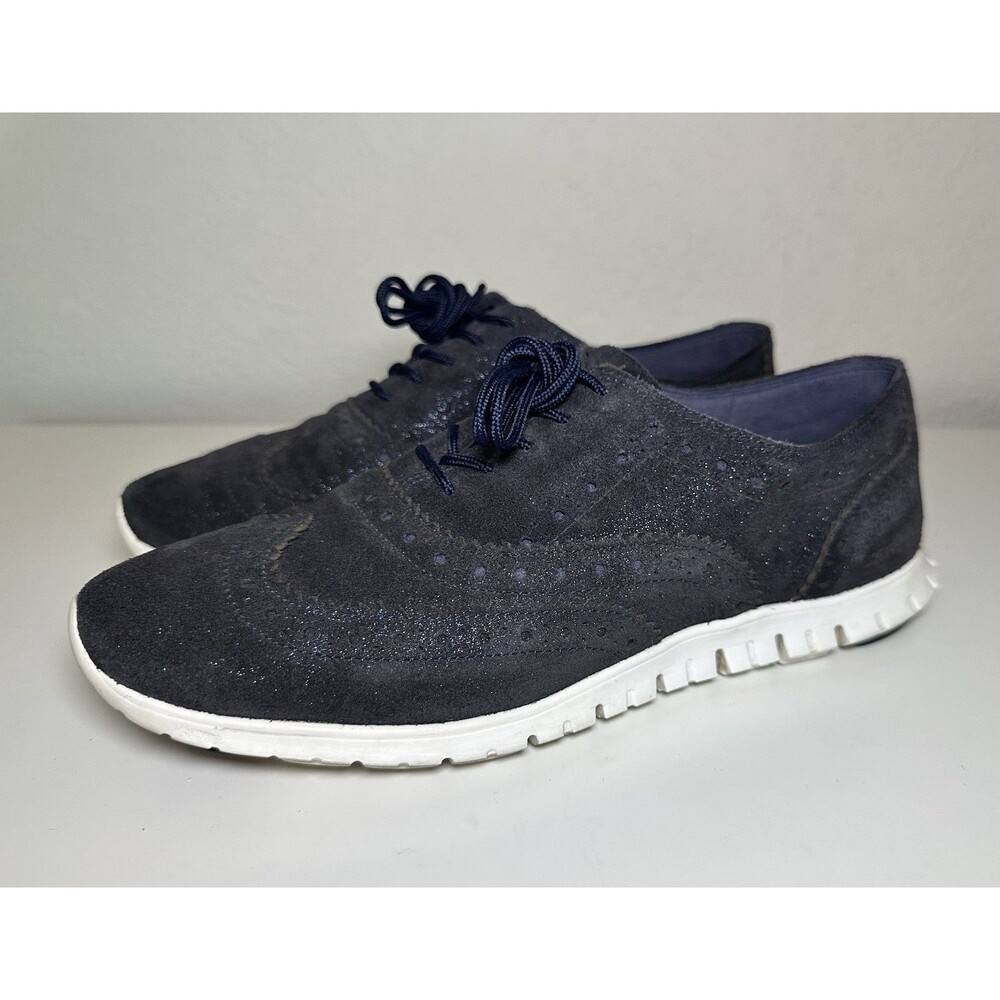 Cole Haan‎ Zerogrand Wingtip Oxford Navy Blue Sparkly Shoes Sneakers Women 8 B